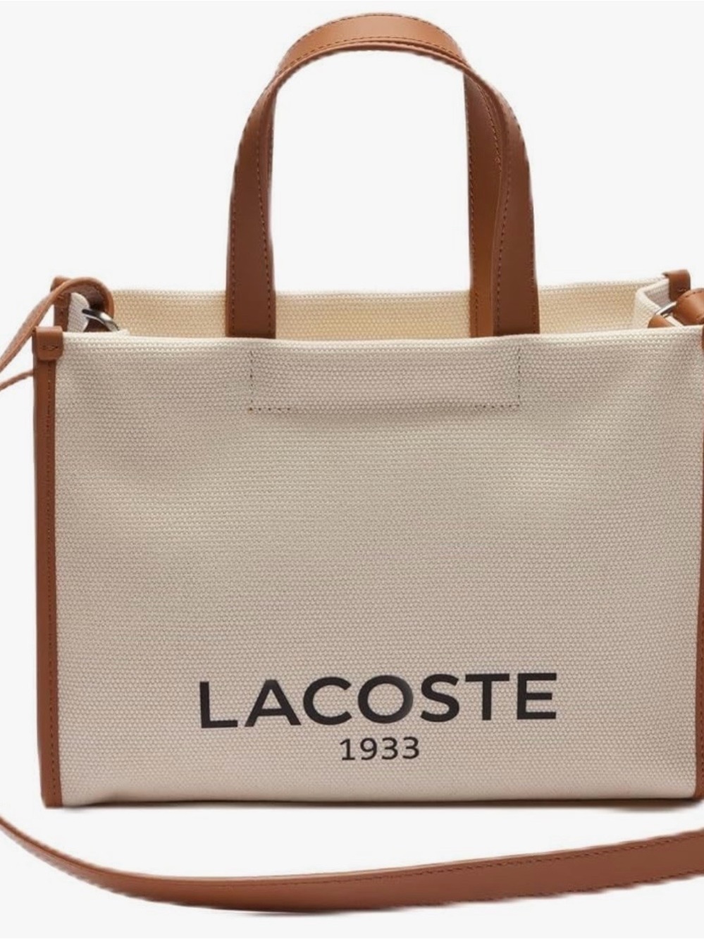 Lacoste Cream Canvas Tote with Brown Leather Handles